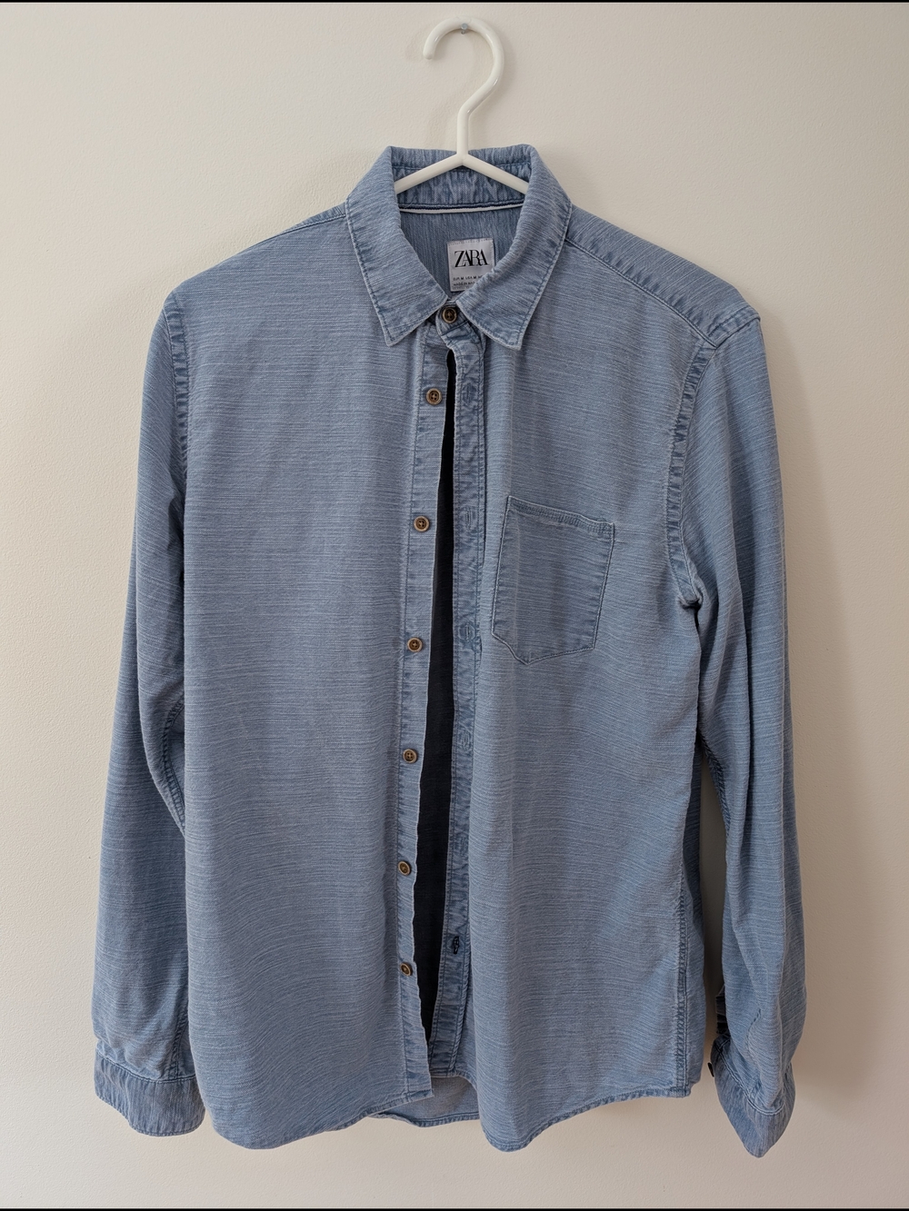 Zara Light Blue Denim Long-Sleeve Button-Up Shirt